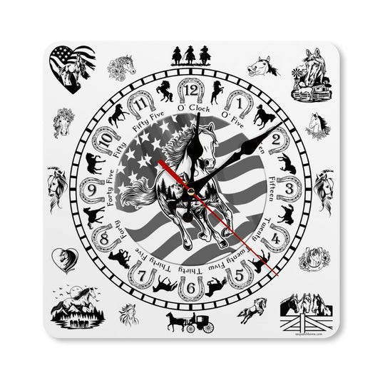 Horse Design Square Wall Clock- Made in USA