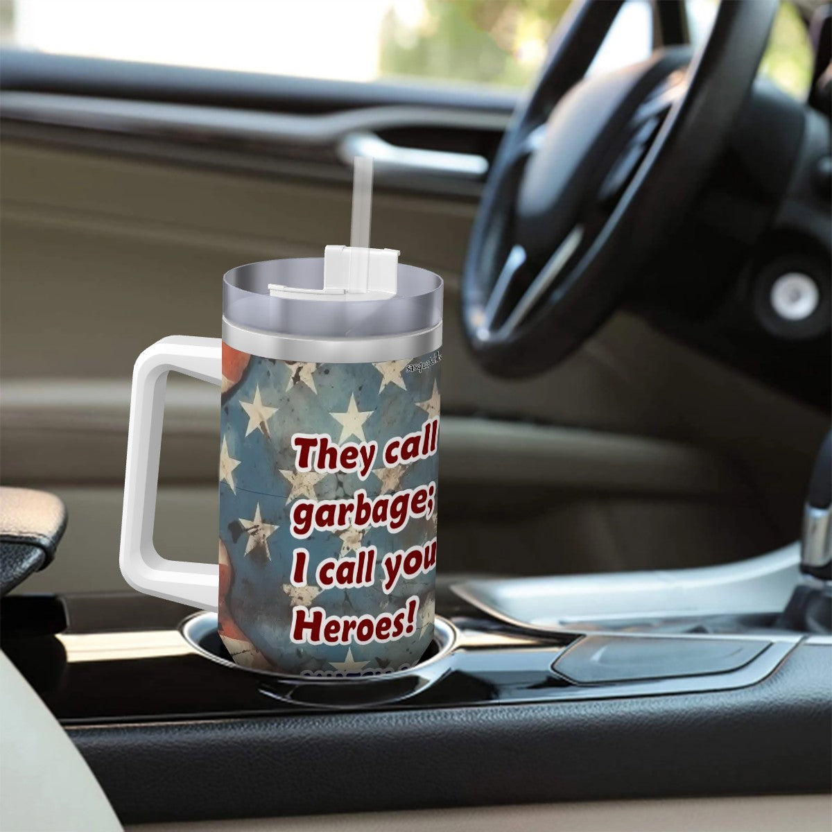 Trump "They Call You Trash" Themed 40 oz Travel Coffee Mug with a Straw