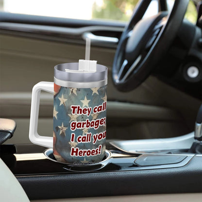 Trump "They Call You Trash" Themed 40 oz Travel Coffee Mug with a Straw