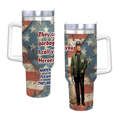 Trump "They Call You Trash" Themed 40 oz Travel Coffee Mug with a Straw