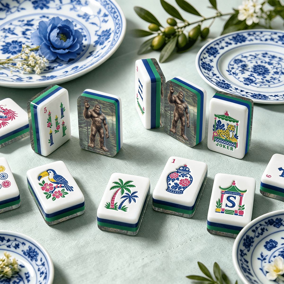 Sasquatch OK Sign Chinoiserie Chic American Mahjong Tiles