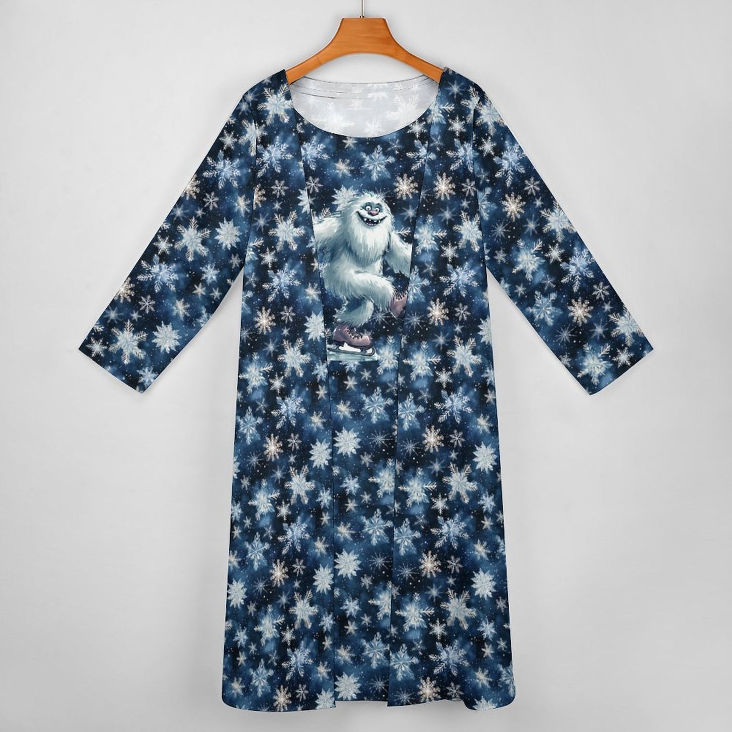 Fun Yeti on Snowflakes, Women’s Long Dress with Cardigan