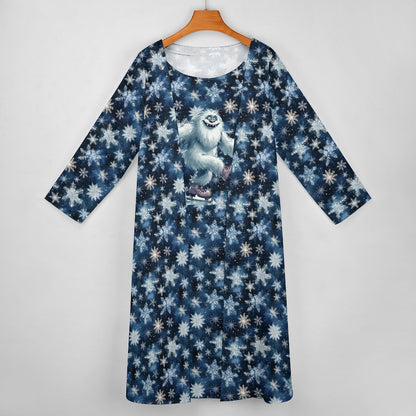 Fun Yeti on Snowflakes, Women’s Long Dress with Cardigan