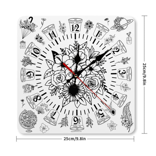 Flowers Square Wall Clock- Made in USA
