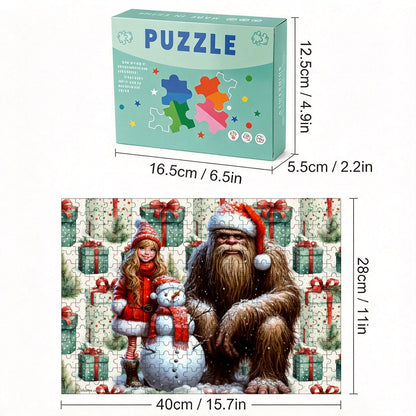 Sasquatch Snowman and Girl 2 300pcs Horizontal Wooden Jigsaw Puzzles