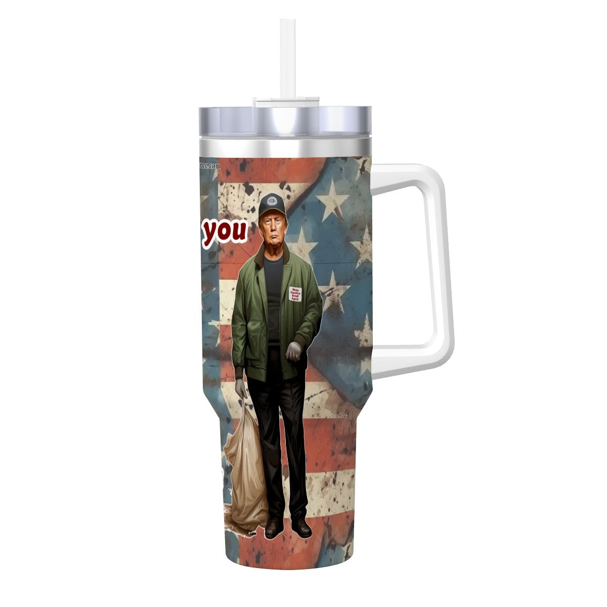 Trump "They Call You Trash" Themed 40 oz Travel Coffee Mug with a Straw