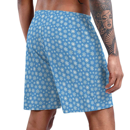 Cute Yeti on Snowflakes, Men’s Polyester, pocketed, pajama Shorts