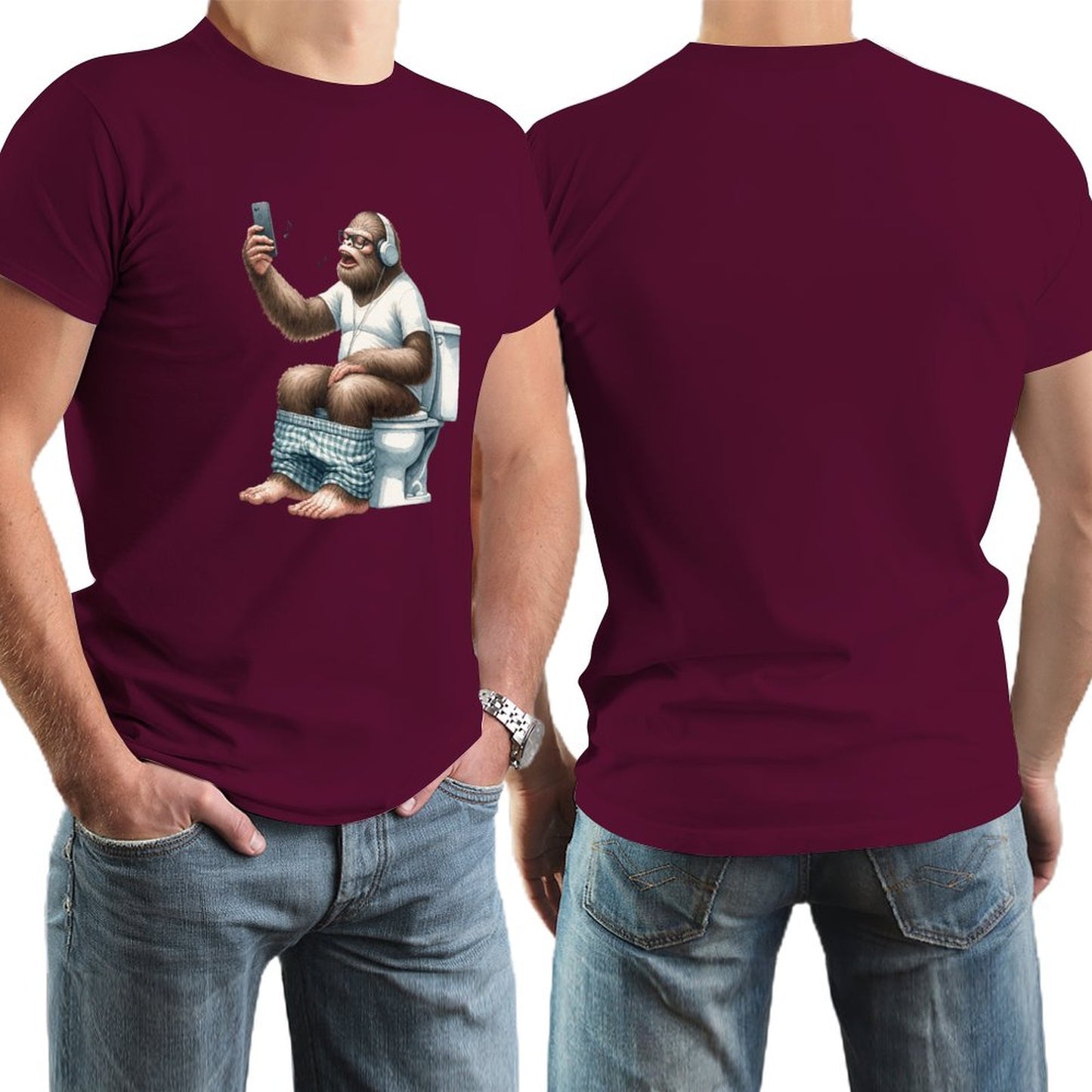 Sasquatch, Bigfoot on Toilet -Short Sleeve Cotton T-shirt Men