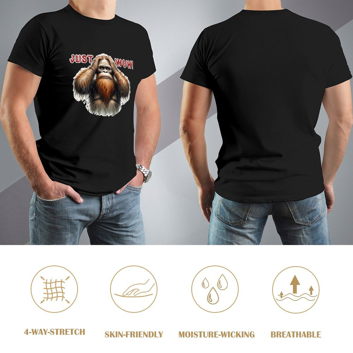 Sasquatch / Bigfoot "just Wow", Cotton Short Sleeve T-shirt