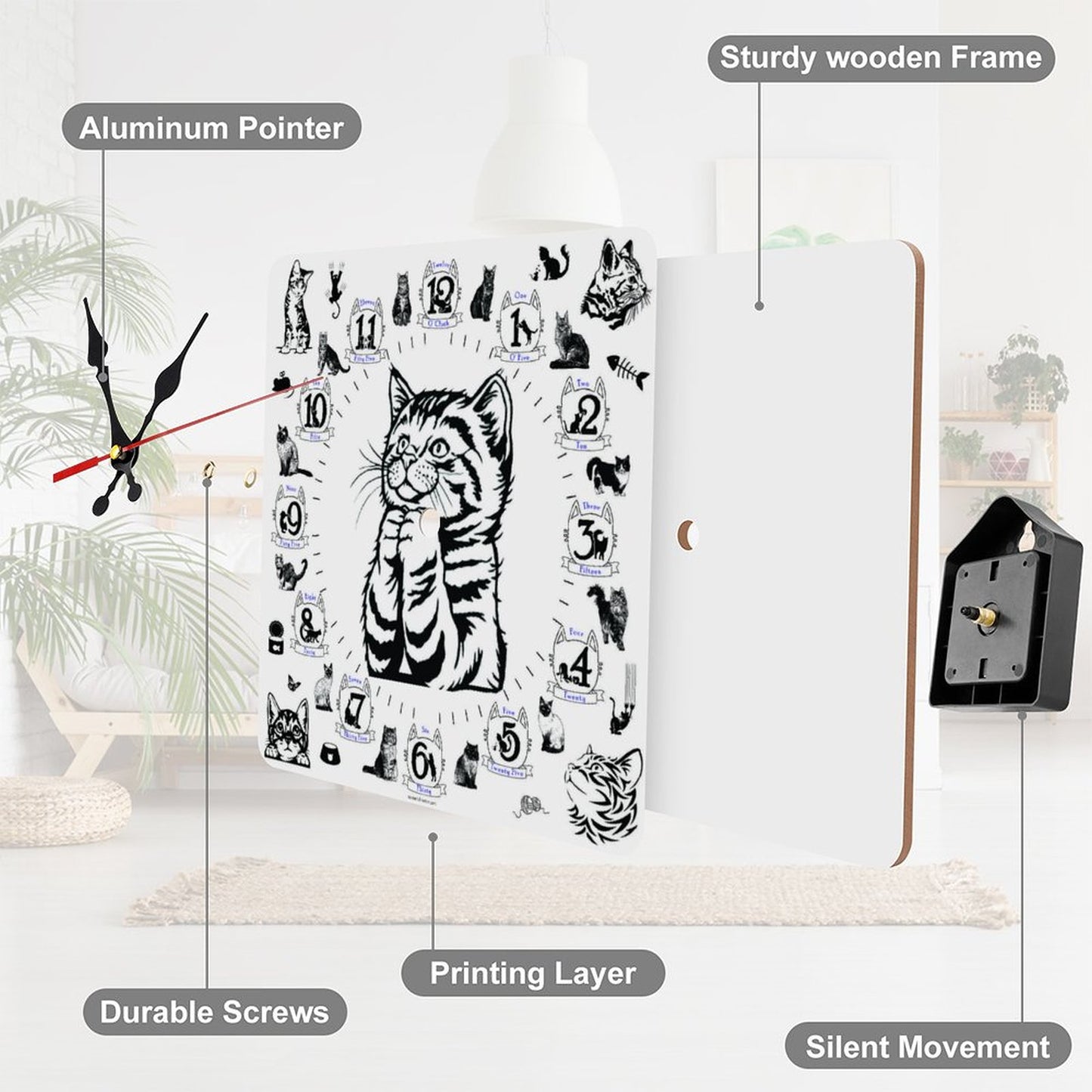 Praying Kitten Square Wall Clock- Made in USA