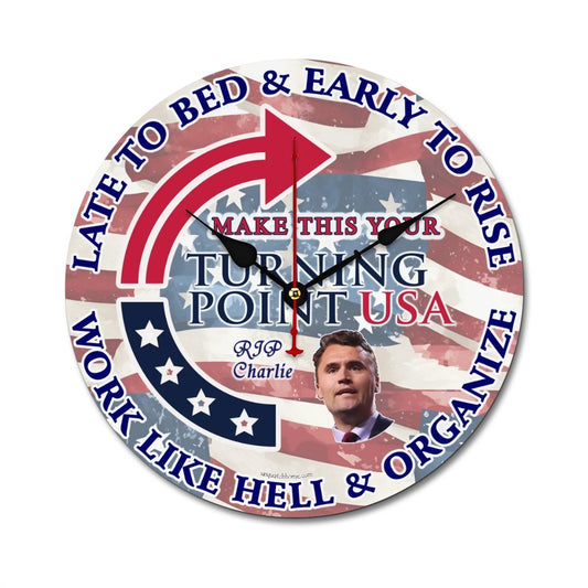 Charlie Kirk Memorial, Wooden Wall Clock - MADE IN USA