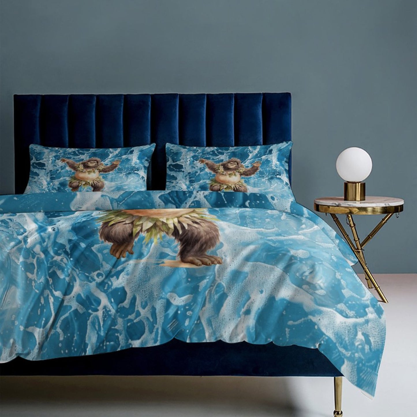 Sasquatch Hula On the Beach 3-Piece Bedding Set-90"x90"/ 229x229cm (Dual-sided Printing)