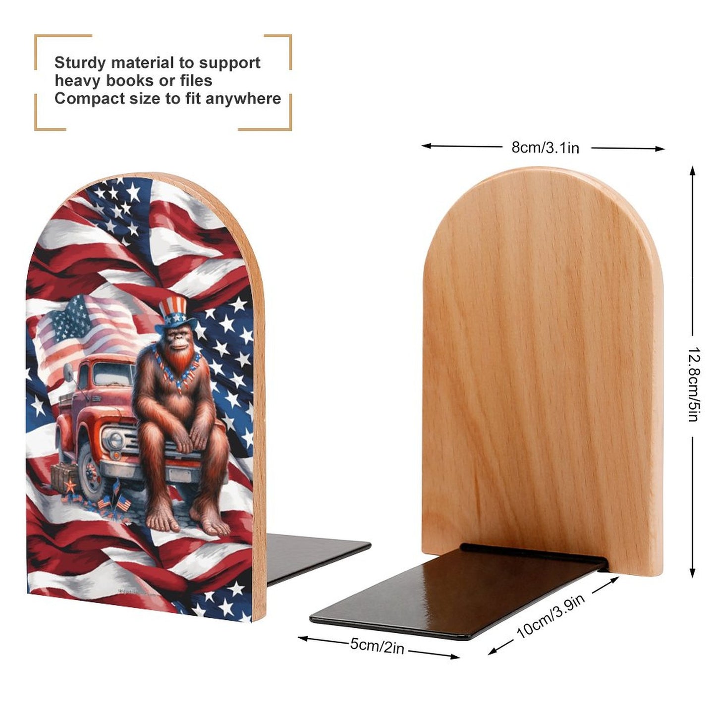 Patriot Sasquatch / Bigfoot, Wood Bookends