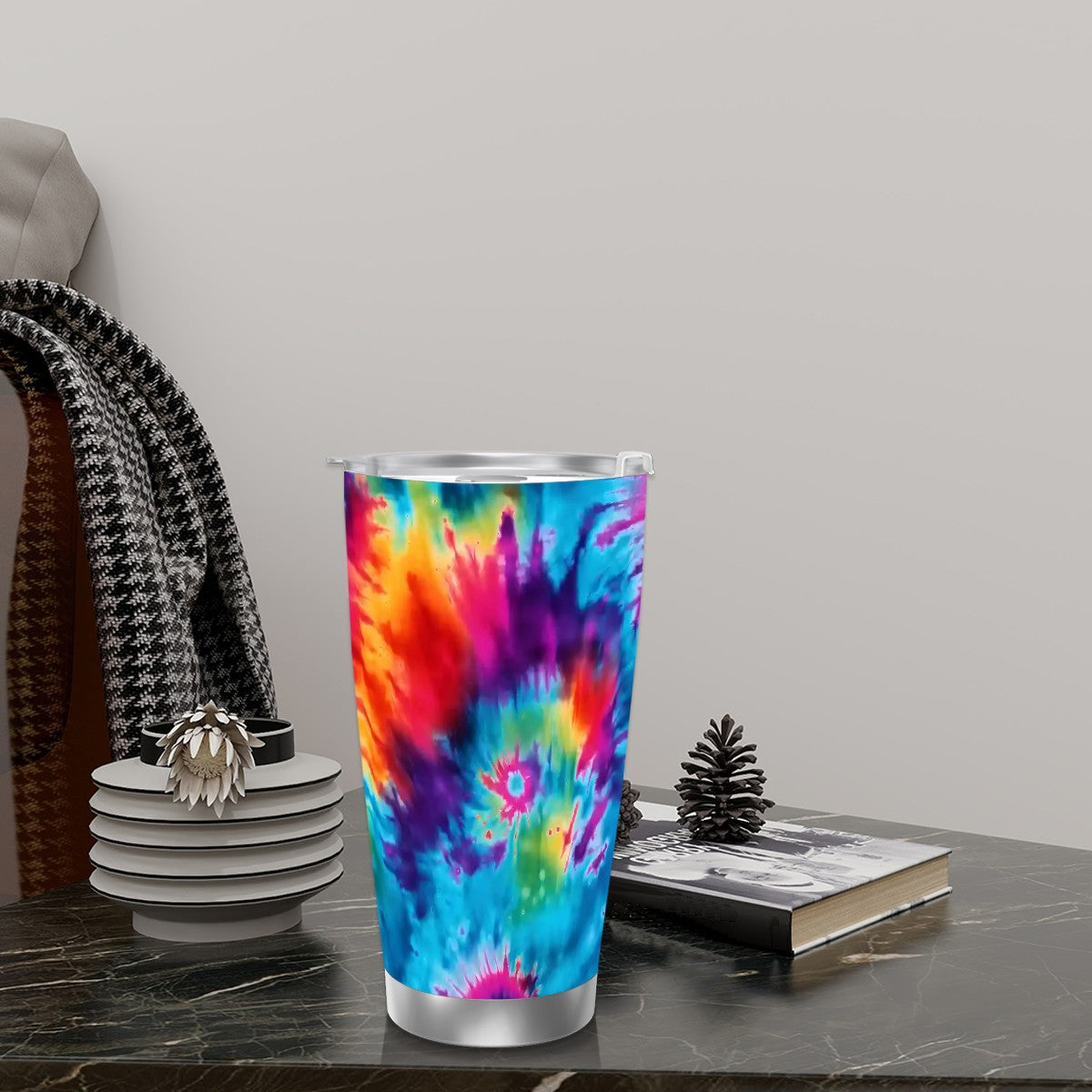 Tie Dye Themed 20 oz Travel Coffee Mug w/ Straw & Brush Options