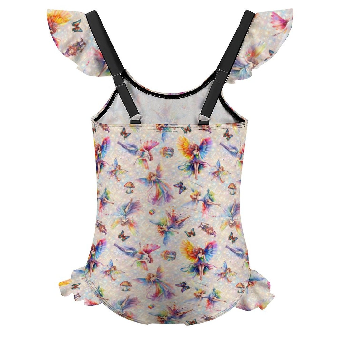 6 Fairy Designs, Girls One-Piece Summer Swimsuit, Ruffle Shoulder
