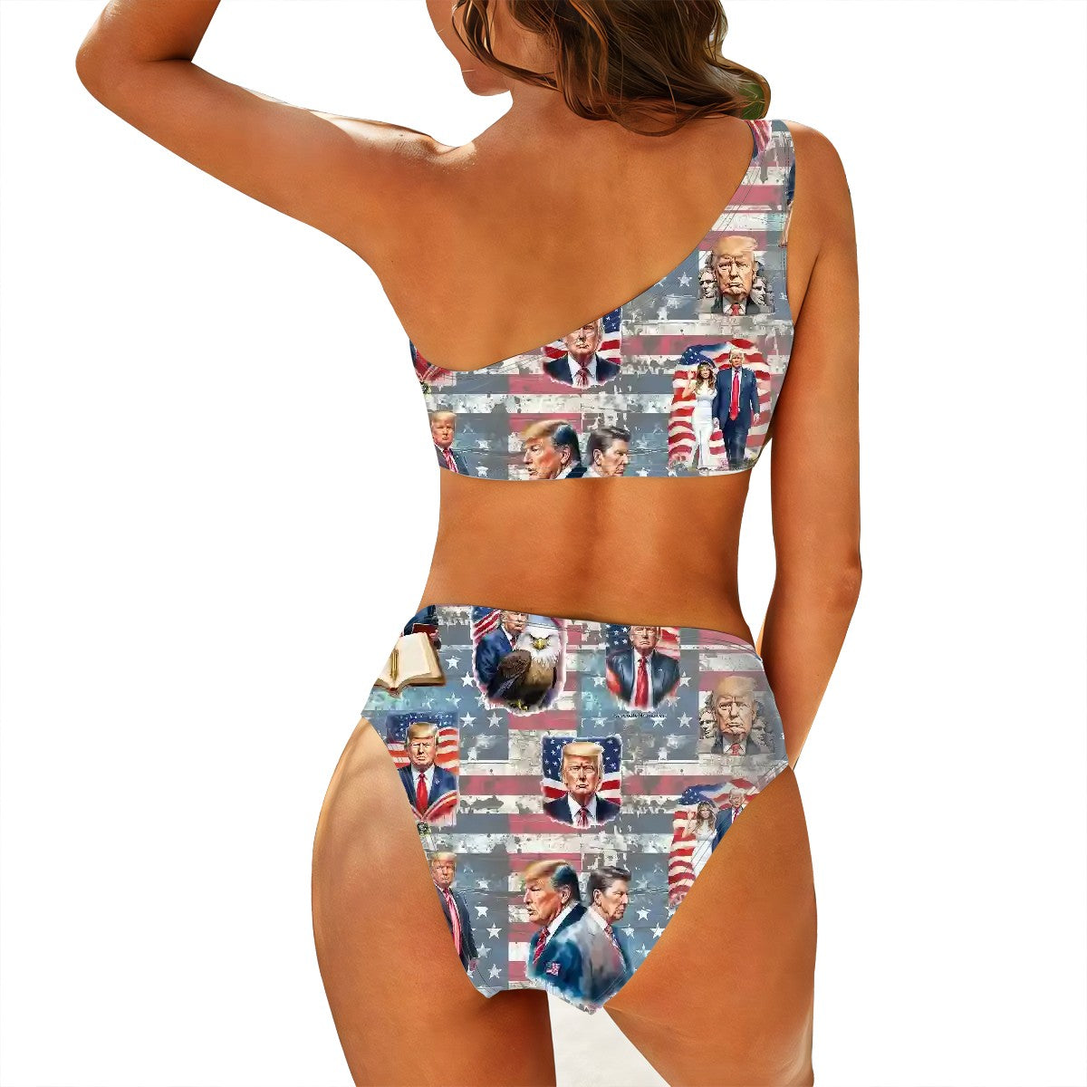 Trump Themed One-Shoulder, High-Waisted Bikini