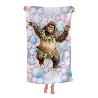 Bigfoot, Sasquatch Dancing, 52” x 32” Microfiber Absorbent Bath Towel