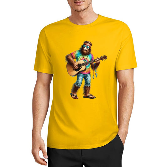 Bigfoot - Sasquatch Hippie Play Guitar Short Sleeve Cotton T-Shirt