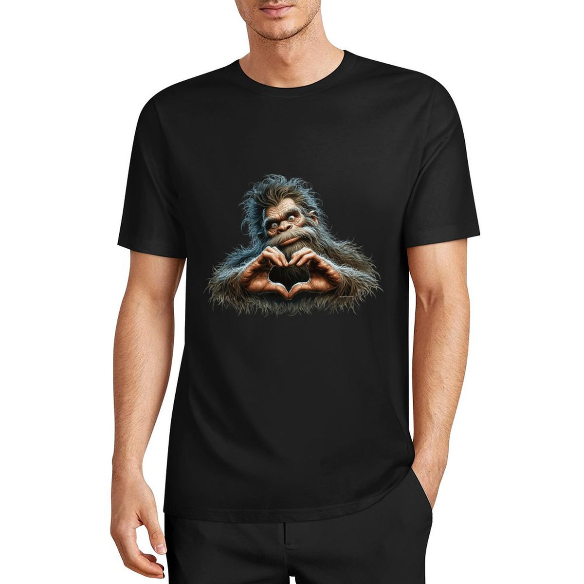 Bigfoot - Sasquatch Heart Hands Short Sleeve Cotton T-Shirt