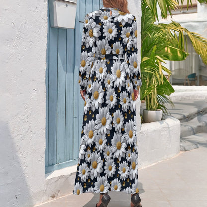 10 Flower Designs Women’s Polyester Turtle Neck Long Dress