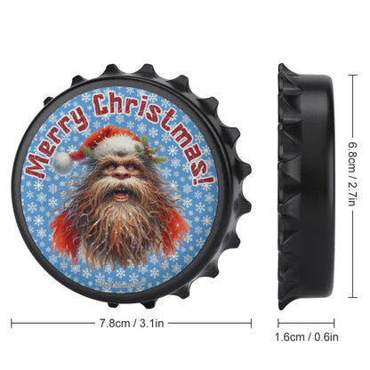 Bigfoot / Sasquatch Santa "Merry Christmas", 3” Magnetic Can Opener / Coaster / Fridge Decor