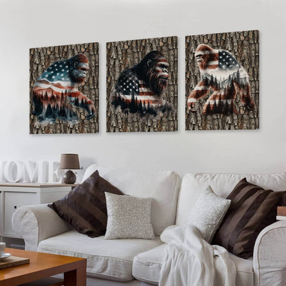 Patriot Bigfoot Sasquatch, Canvas Wall Art - 12”x 16” or 18”x24” (x 3) - Made In USA