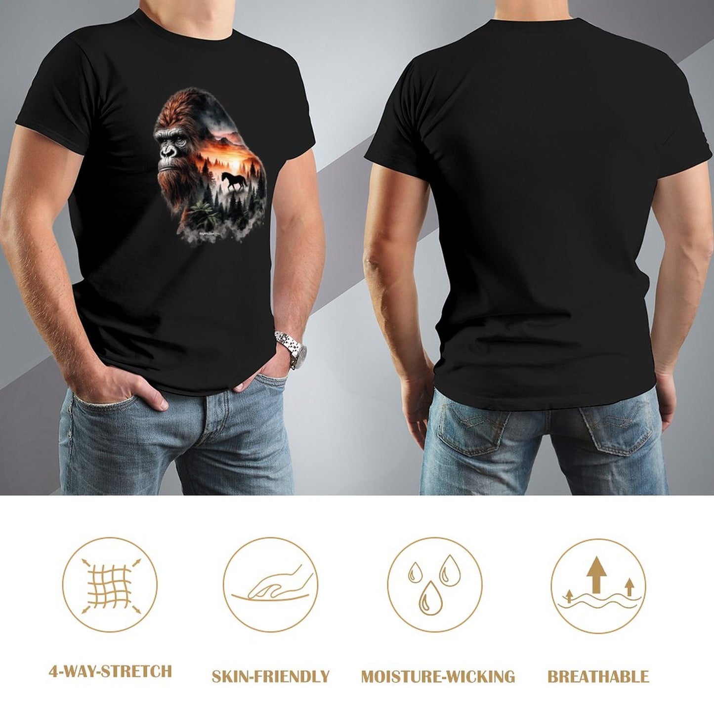 Bigfoot, Sasquatch, Horse, Short Sleeve Cotton T-shirt