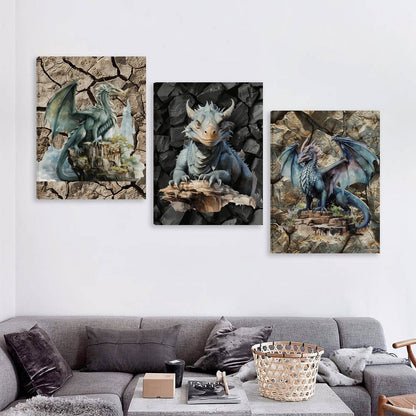 Earth Dragons, Canvas Wall Art - 12”x 16” or 18”x24” (x 3) - Made In USA