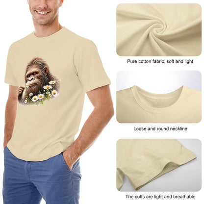 Bigfoot, Sasquatch, Daisies, Short Sleeve Cotton T-shirt