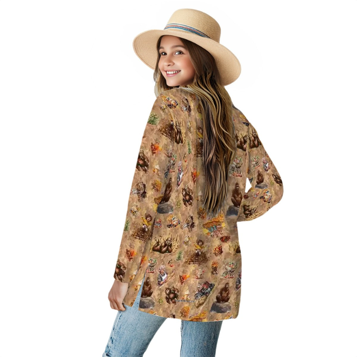 21 Bigfoot Sasquatch Designs, Women’s long sleeved cardigan, sweater vest