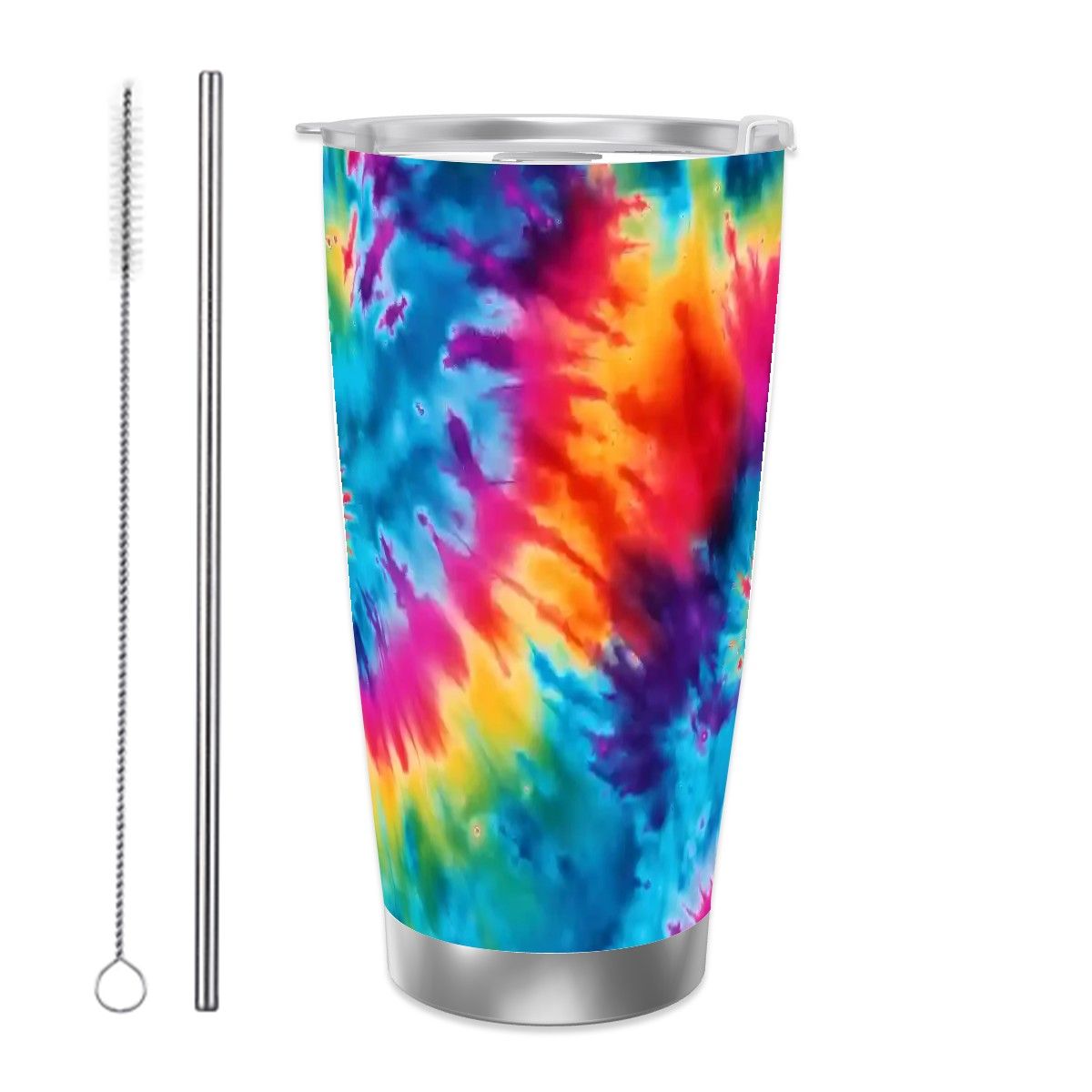 Tie Dye Themed 20 oz Travel Coffee Mug w/ Straw & Brush Options