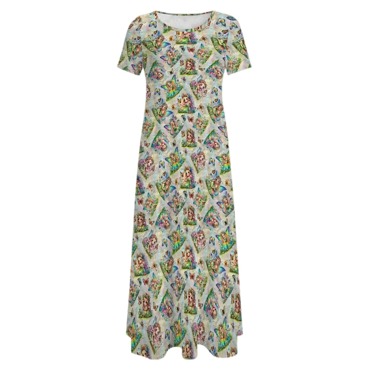 6 Fairy Designs Crew Neck Short Sleeve Maxi Dress