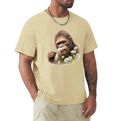 Bigfoot, Sasquatch, Daisies, Short Sleeve Cotton T-shirt