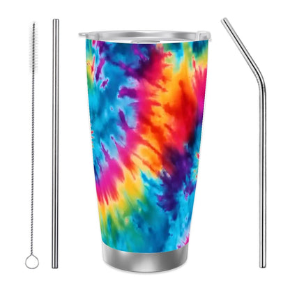 Tie Dye Themed 20 oz Travel Coffee Mug w/ Straw & Brush Options