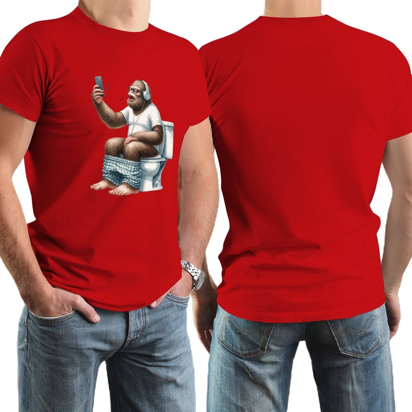Sasquatch, Bigfoot on Toilet -Short Sleeve Cotton T-shirt Men