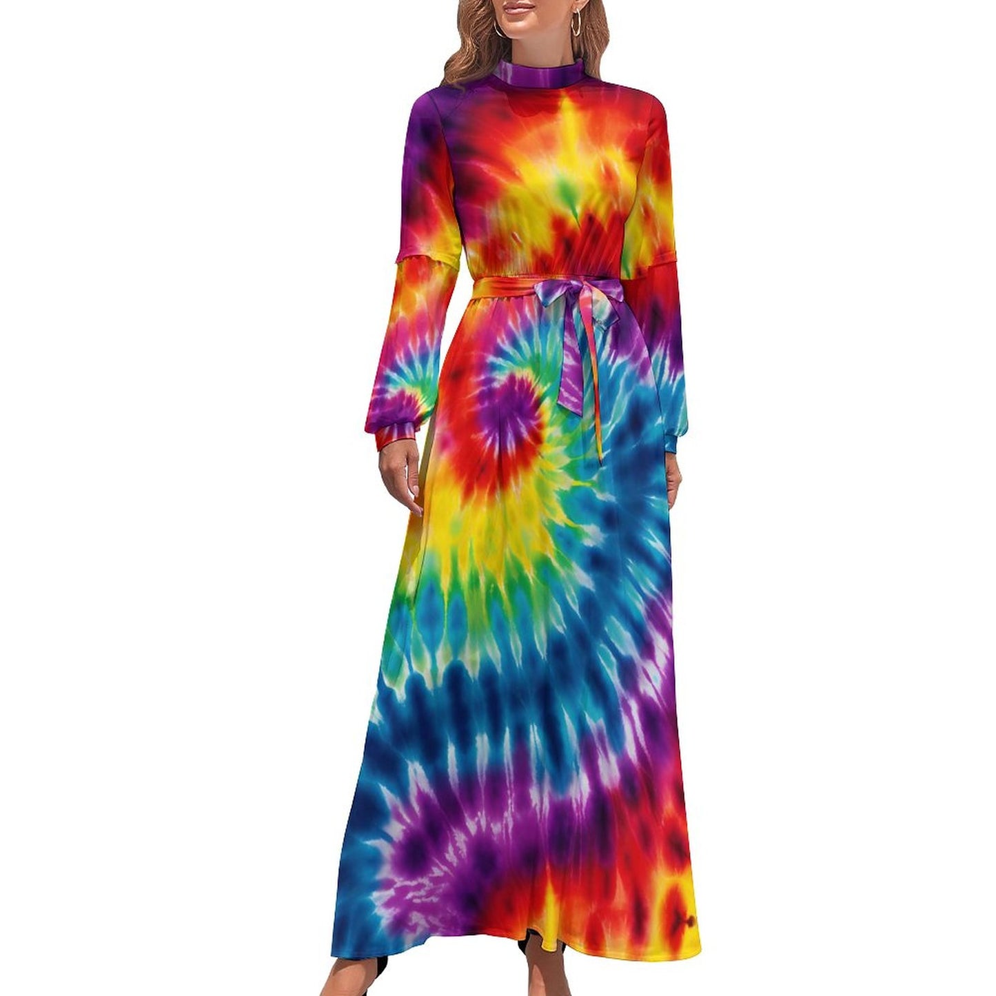 19 Tie Dye Designs Women’s Polyester Turtle Neck Long Dress
