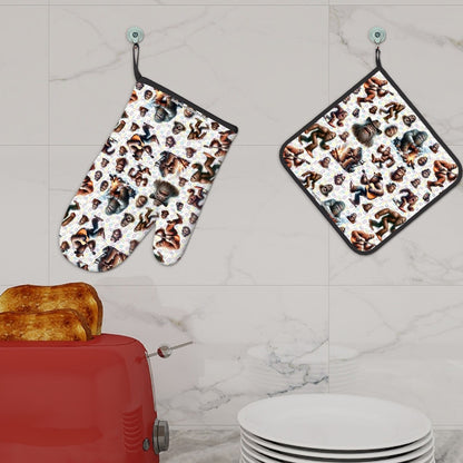 Set of 2 Bigfoot, Sasquatch Pot Holder And Oven Mitt