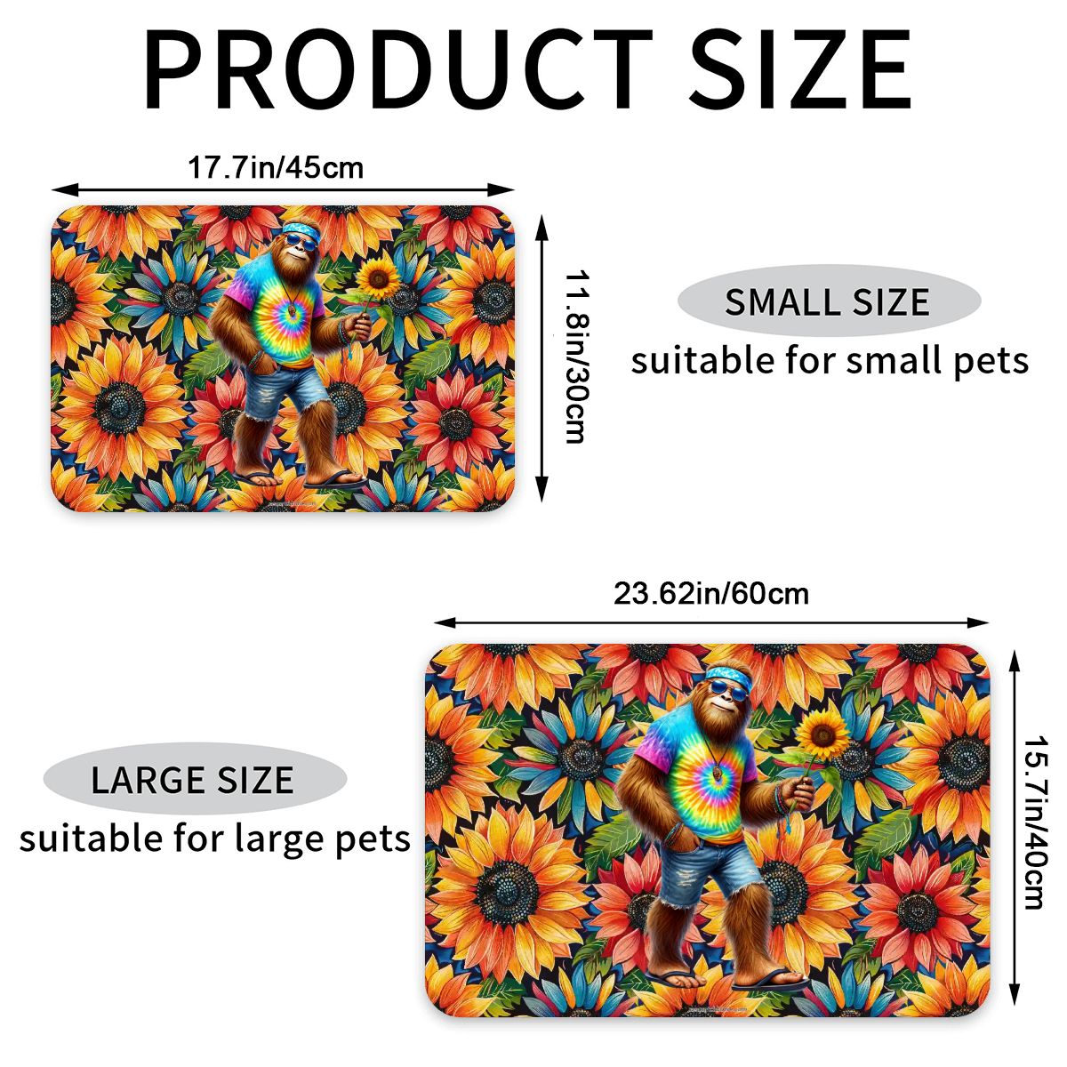 Hippie Bigfoot / Sasquatch, Waterproof Pet Food Mat