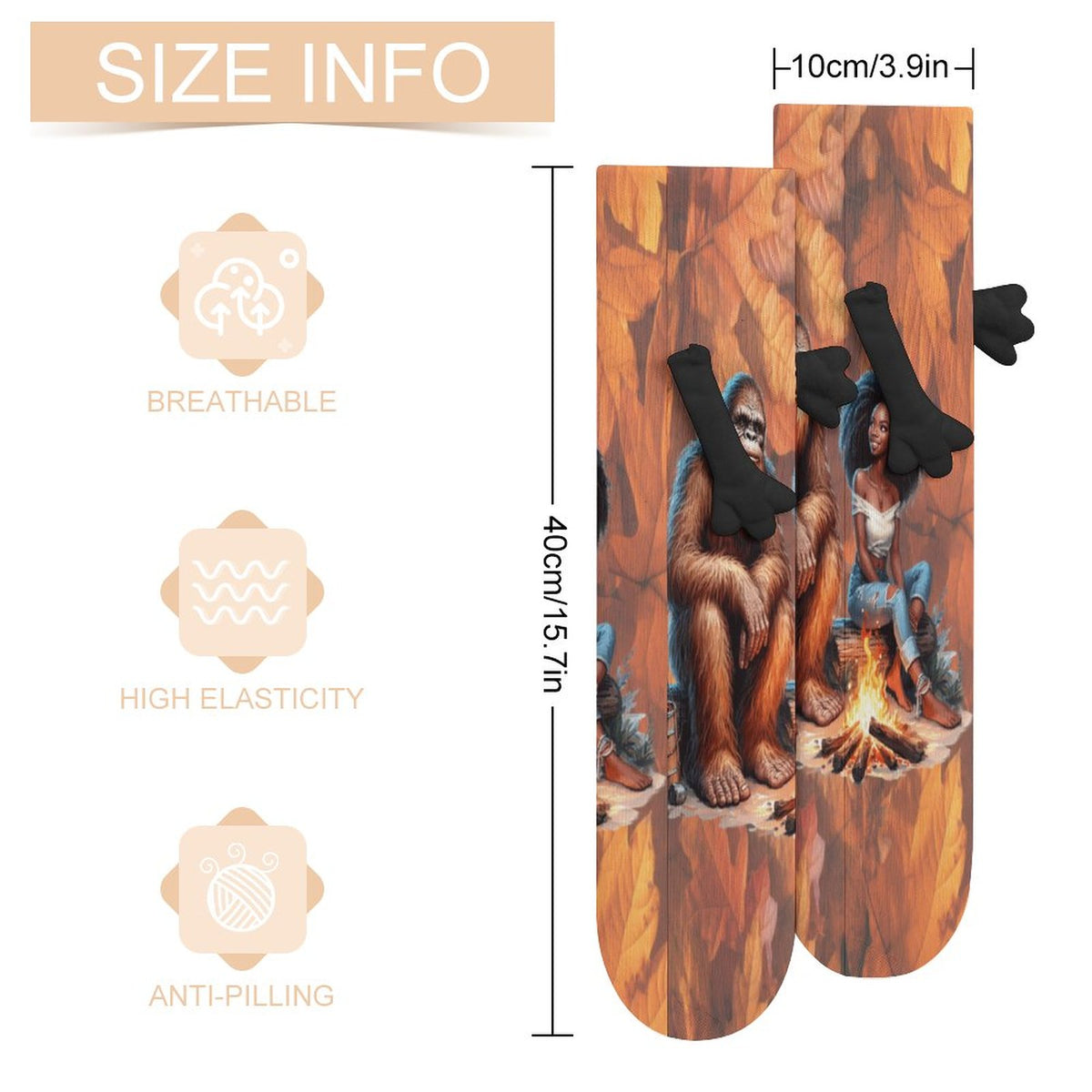 Camping Squatch and Friend Magnetic Holding Hands Funny Socks (All-Over Printing)