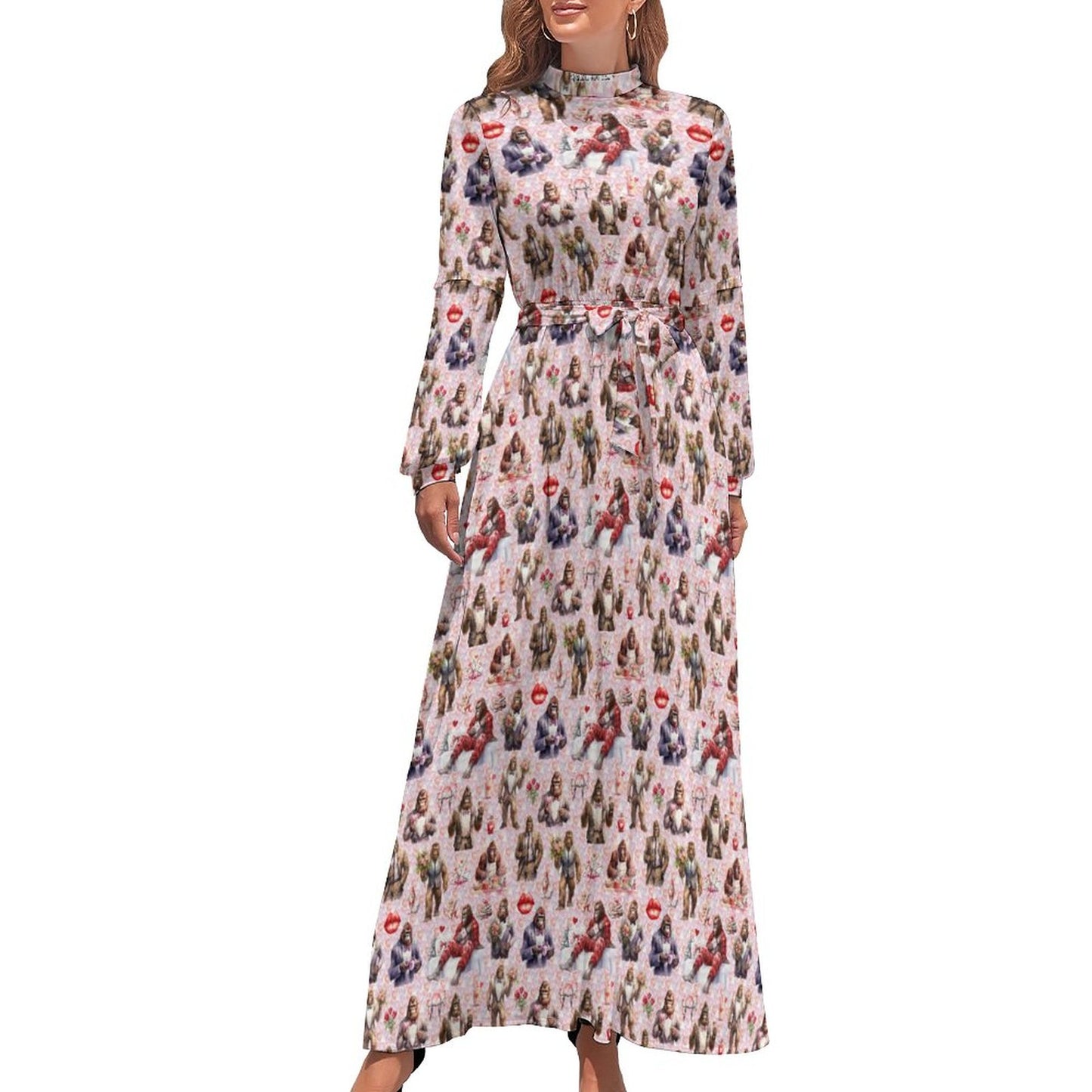 20 Sasquatch / Bigfoot Designs Women’s Polyester Turtle Neck Long Dress
