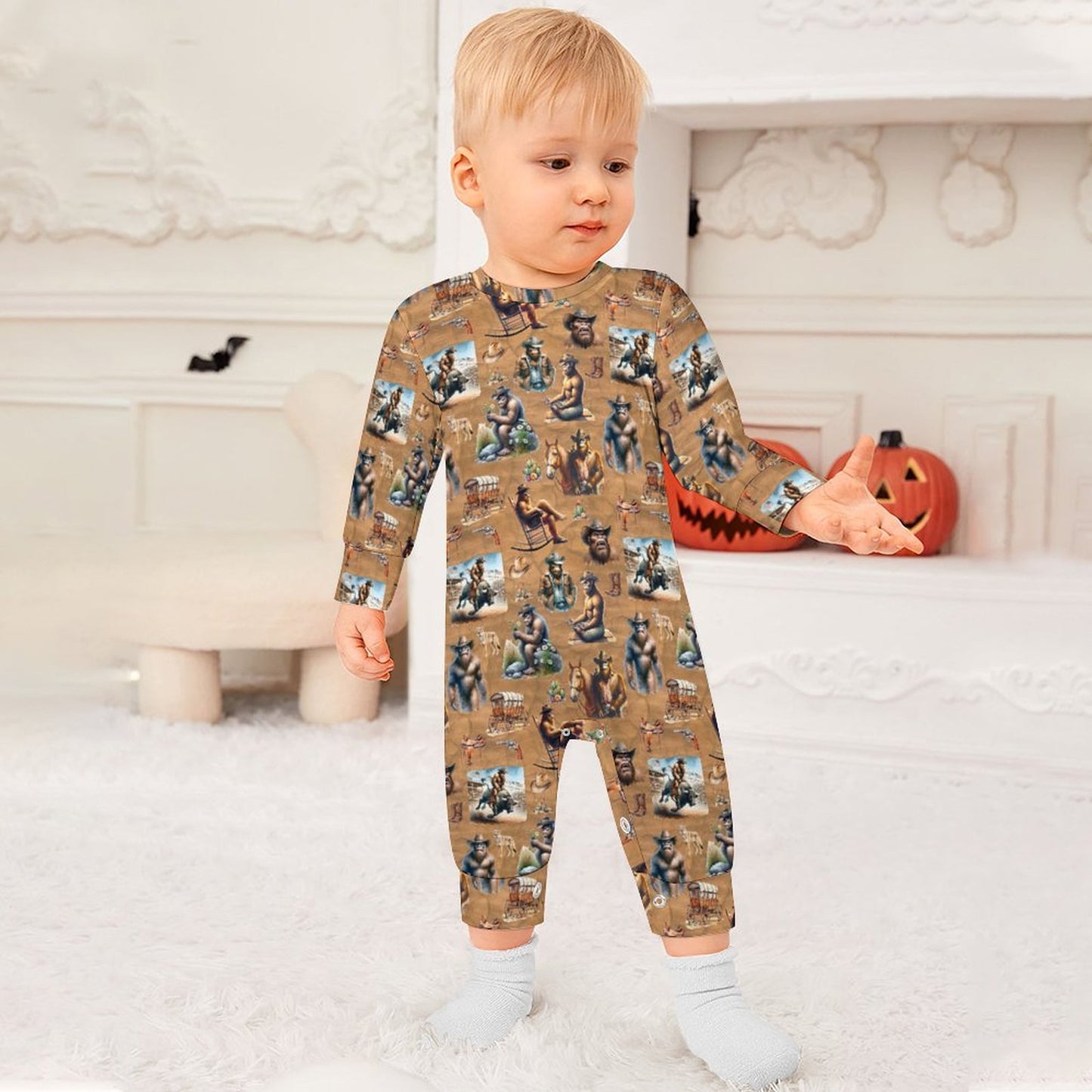 16 Sasquatch Designs, Long Sleeve Baby / Toddler Romper, Faux Cotton