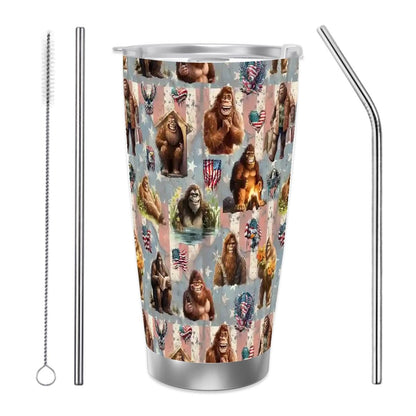 Bigfoot / Sasquatch Themed 20 oz Travel Coffee Mug w/ Straw & Brush Options