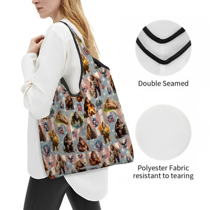 19 Bigfoot / Sasquatch Designs, Reusable, Folding Grocery Bags -