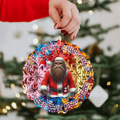 Santa Sasquatch, Bigfoot, US Made Hanging Metal 3D Wind Spinner, Ornament - MADE IN USA