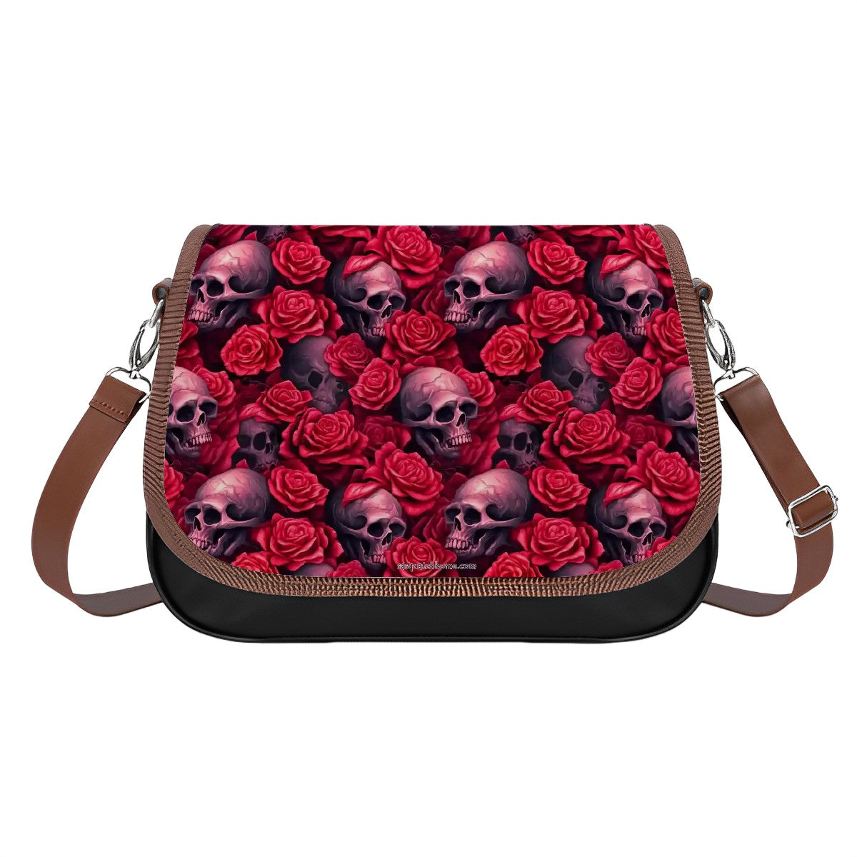 Skulls & Roses, Leather Shoulder Bag / Purse