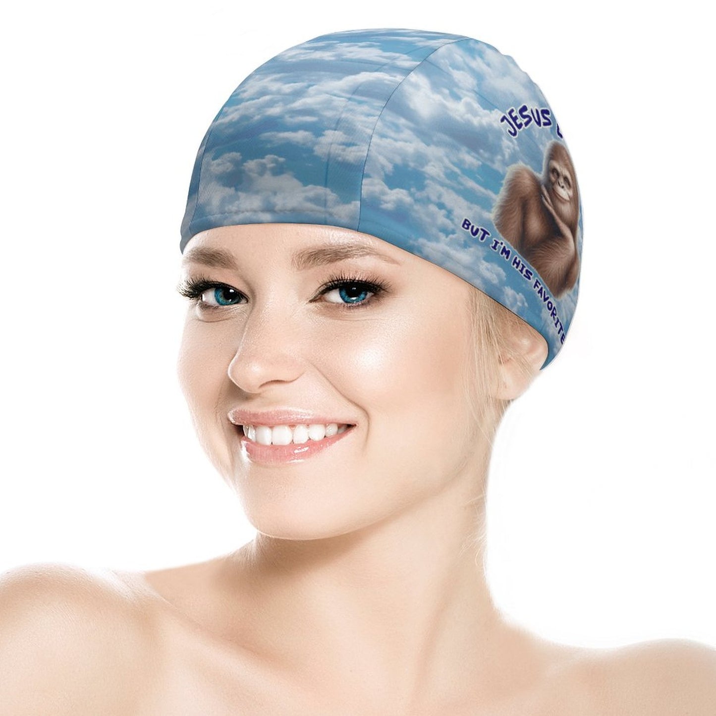 Bigfoot / Sasquatch, "Jesus Loves You....", Adult Swimming Cap