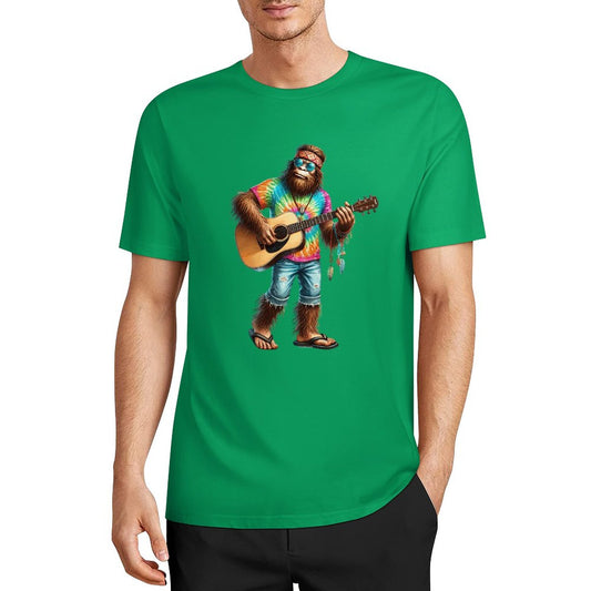 Bigfoot - Sasquatch Hippie Play Guitar Short Sleeve Cotton T-Shirt