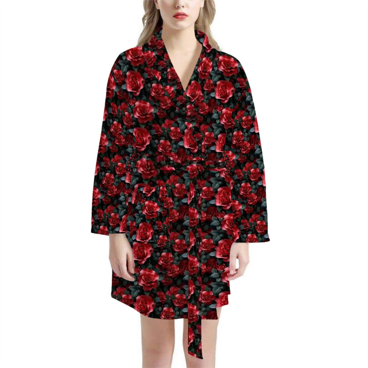 10 Flower Designs, Women’s Bath Robe 33.5” Long