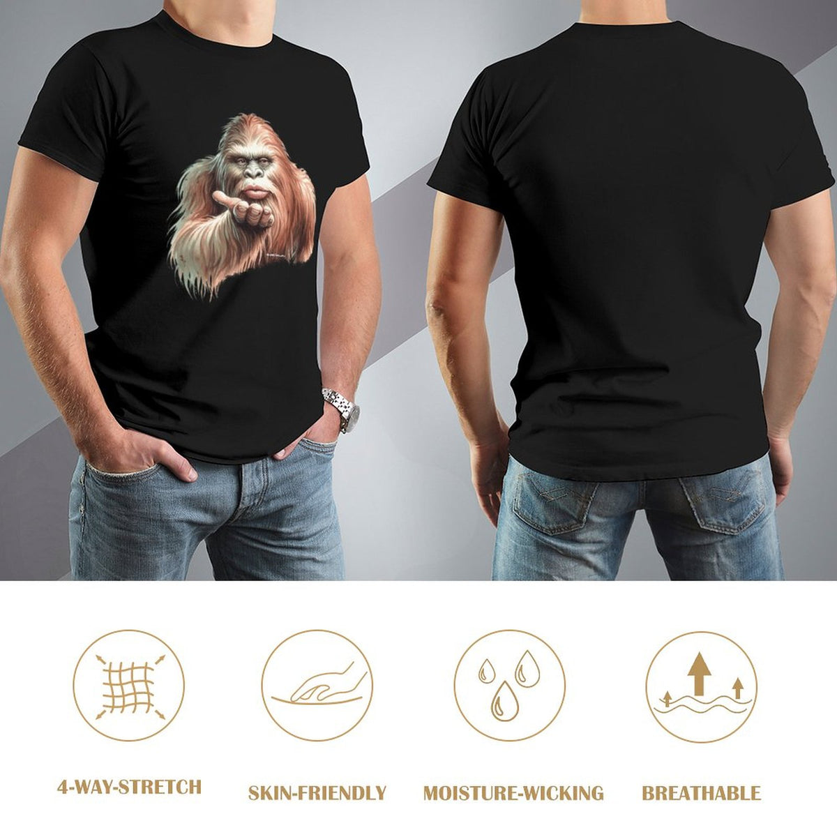 Sasquatch, Bigfoot Blow Kiss, Short Sleeve Cotton T-shirt