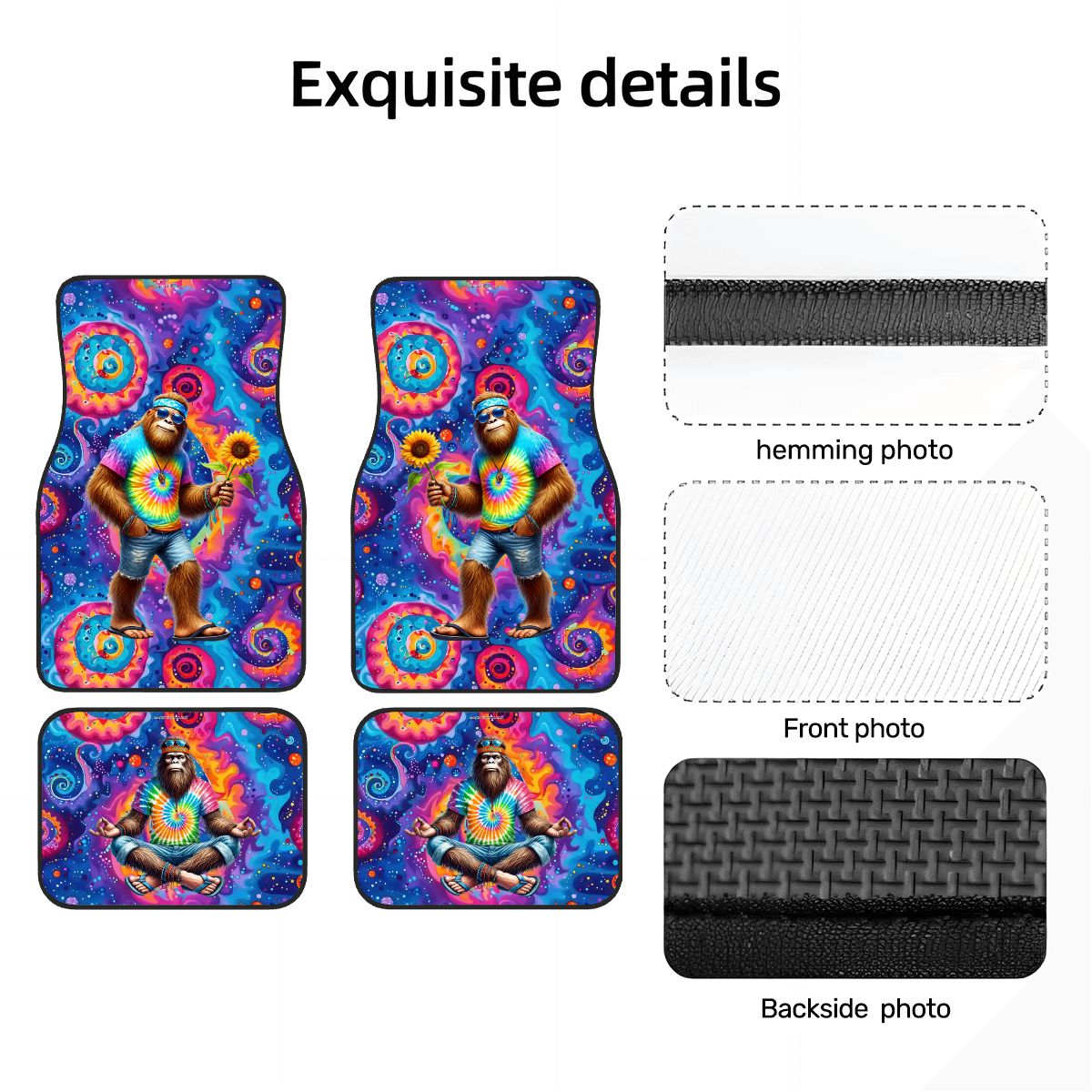 Hippie Bigfoot / Sasquatch, 4 Piece Auto Floor Mats
